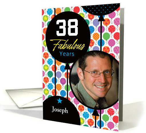 38th Birthday Colorful Floating Balloons With Stars And Dots card