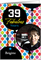 39th Birthday Colorful Floating Balloons With Stars And Dots card