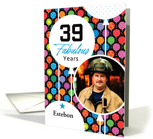 39th Birthday Colorful Floating Balloons With Stars And Dots card