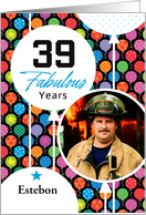 39th Birthday Colorful Floating Balloons With Stars And Dots card