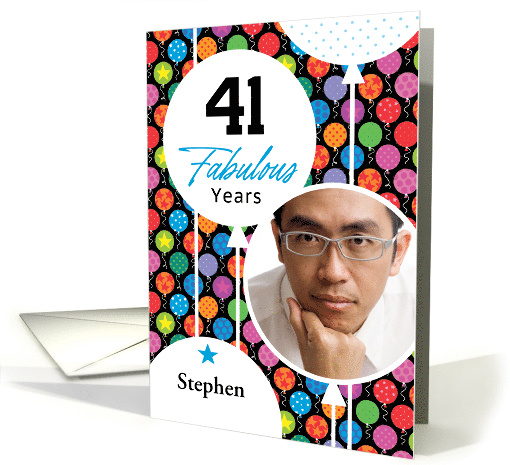 41st Birthday Colorful Floating Balloons With Stars And Dots card