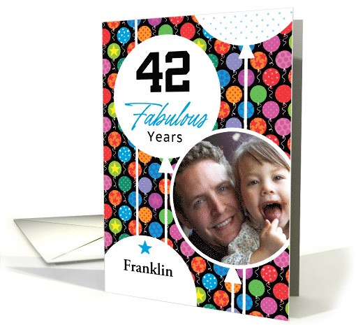 42nd Birthday Colorful Floating Balloons With Stars And Dots card