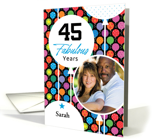 45th Birthday Colorful Floating Balloons With Stars And Dots card