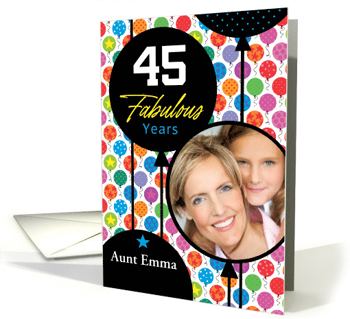 45th Birthday Colorful Floating Balloons With Stars And Dots card