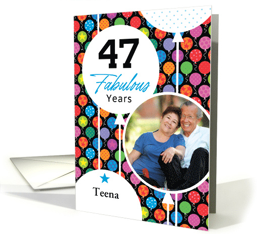 47th Birthday Colorful Floating Balloons With Stars And Dots card