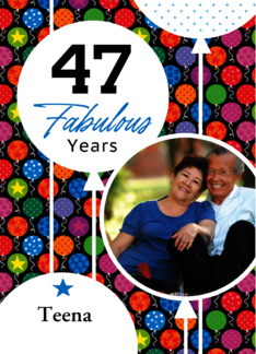 47th Birthday Colorful Floating Balloons With Stars And Dots