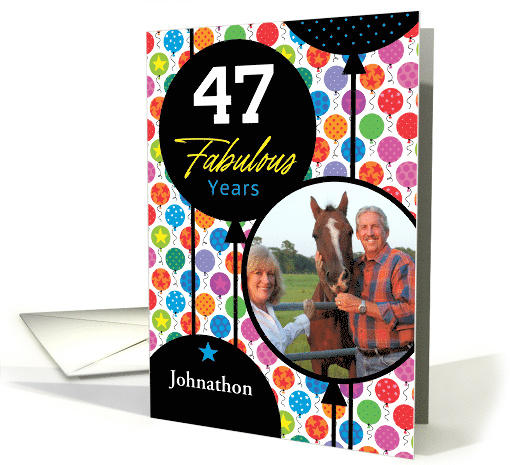 47th Birthday Colorful Floating Balloons With Stars And Dots card