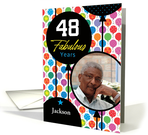 48th Birthday Colorful Floating Balloons With Stars And Dots card