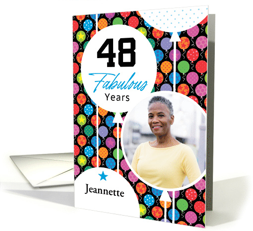 48th Birthday Colorful Floating Balloons With Stars And Dots card