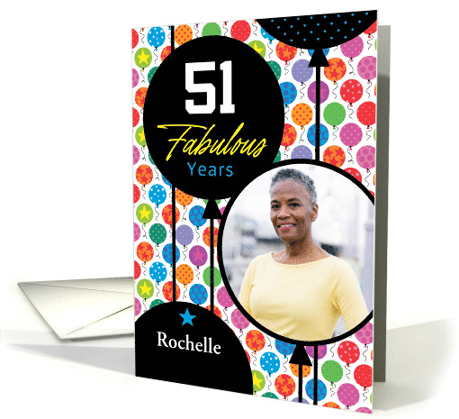 51st Birthday Colorful Floating Balloons With Stars And Dots card