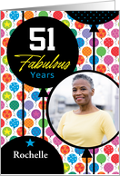 51st Birthday Colorful Floating Balloons With Stars And Dots card