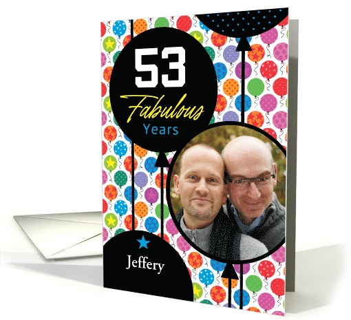 53rd Birthday Colorful Floating Balloons With Stars And Dots card