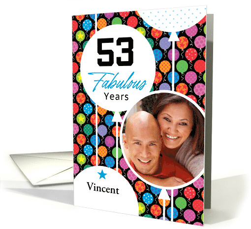 53rd Birthday Colorful Floating Balloons With Stars And Dots card