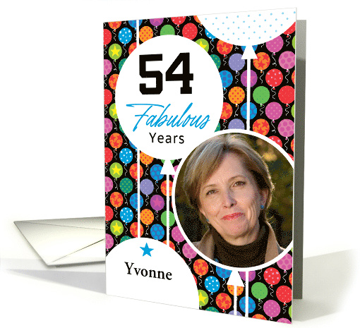 54th Birthday Colorful Floating Balloons With Stars And Dots card