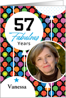 57th Birthday Colorful Floating Balloons With Stars And Dots card