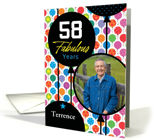 58th Birthday Colorful Floating Balloons With Stars And Dots card