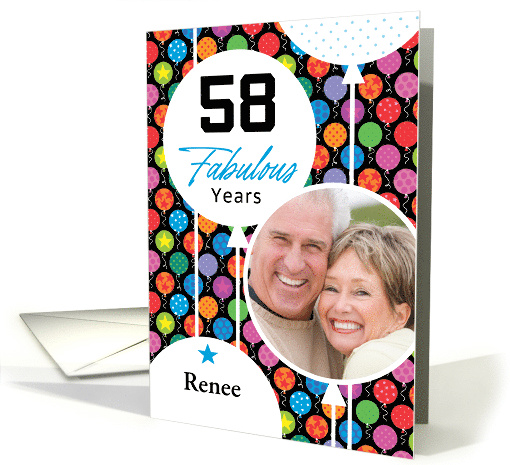 58th Birthday Colorful Floating Balloons With Stars And Dots card