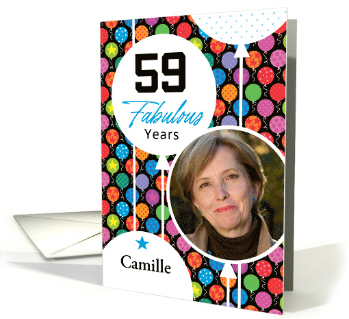 59th Birthday Colorful Floating Balloons With Stars And Dots card