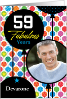 59th Birthday Colorful Floating Balloons With Stars And Dots card