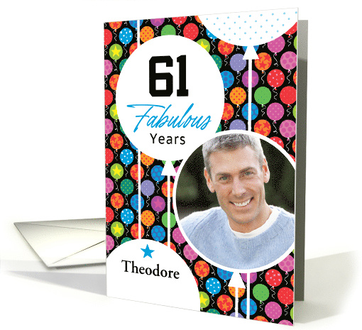 61st Birthday Colorful Floating Balloons With Stars And Dots card