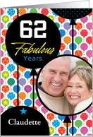 62nd Birthday Colorful Floating Balloons With Stars And Dots card