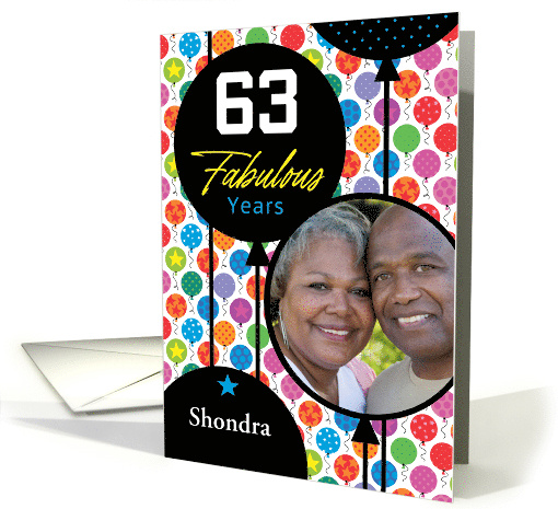 63rd Birthday Colorful Floating Balloons With Stars And Dots card