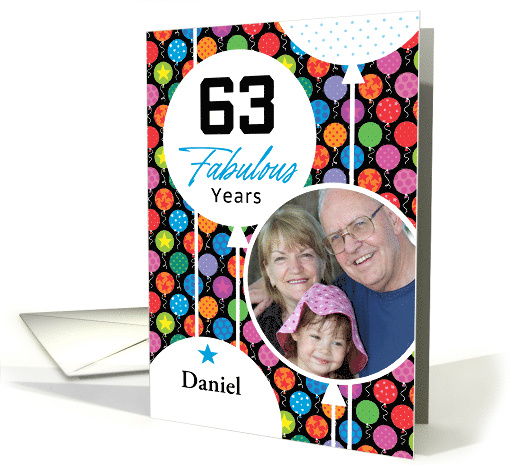 63rd Birthday Colorful Floating Balloons With Stars And Dots card