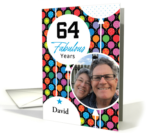 64th Birthday Colorful Floating Balloons With Stars And Dots card