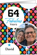 64th Birthday Colorful Floating Balloons With Stars And Dots card