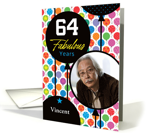 64th Birthday Colorful Floating Balloons With Stars And Dots card