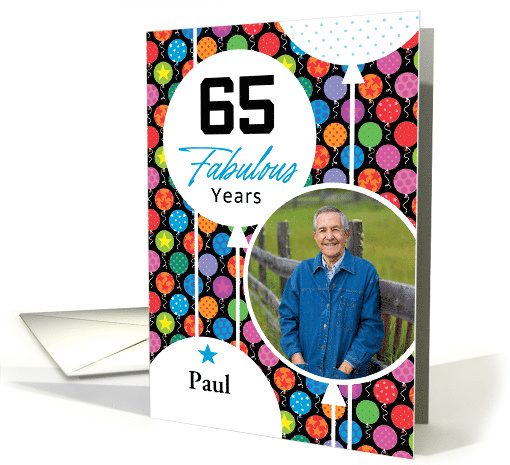 65th Birthday Colorful Floating Balloons With Stars And Dots card