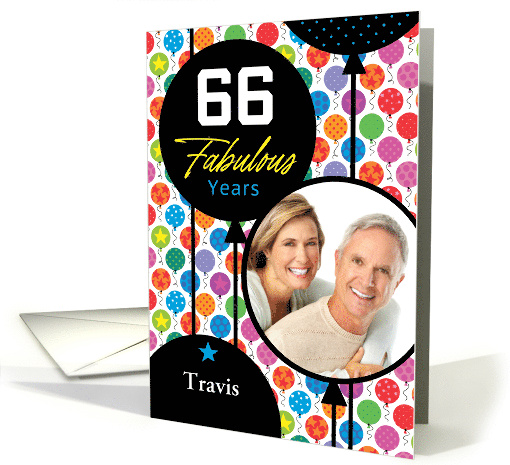 66th Birthday Colorful Floating Balloons With Stars And Dots card