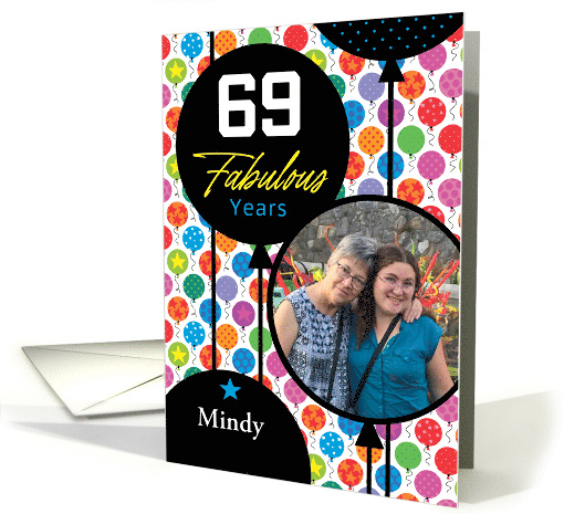 69th Birthday Colorful Floating Balloons With Stars And Dots card