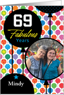69th Birthday Colorful Floating Balloons With Stars And Dots card