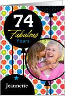 74th Birthday Colorful Floating Balloons With Stars And Dots Photo Card