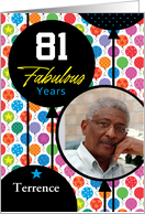 81st Birthday Floating Balloons With Stars And Dots Photo Card
