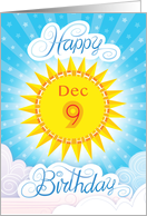 December 9th Birthday Sunshine Clouds Hand Lettering card