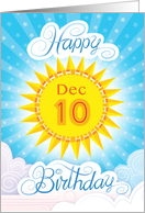 December 10th Birthday Sunshine Clouds Hand Lettering card