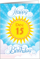 December 15th Birthday Sunshine Clouds Hand Lettering card