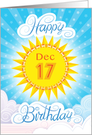 December 17th Birthday Sunshine Clouds Hand Lettering card