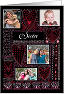 Sister 4 Custom Photos X O Hearts Valentine card