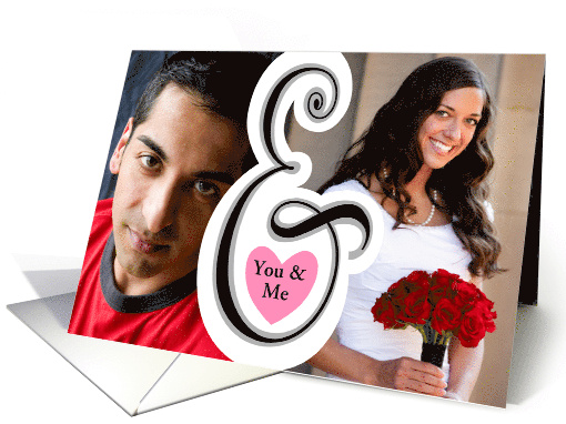 Custom Photo Marriage Proposal Ampersand Pink Heart Black White card