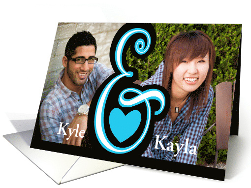 Custom Photo Names Wedding announcement Ampersand Red Heart card
