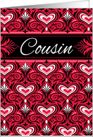 Cousin Valentine Red Heart Brocade card