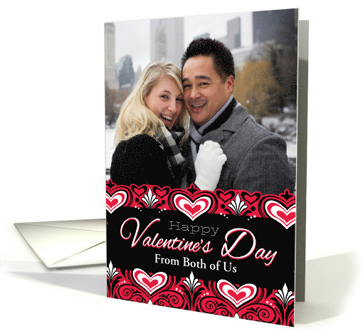 From Both of Us Custom Photo Happy Valentine's Day Brocade Hearts card