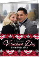 From Both of Us Custom Photo Happy Valentine’s Day Brocade Hearts card