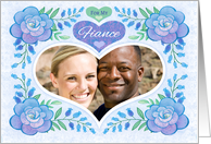 For My Fiance Custom Photo Happy Valentine’s Day Blue Roses And Hearts card