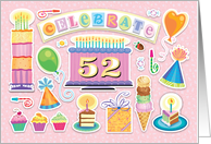 52nd Birthday Bright Cake Cupcakes Party Hats Balloons card