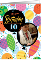 10th Birthday Custom Photo Bright Balloons and Confetti card