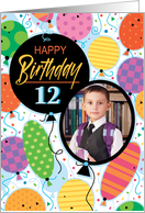 12th Birthday Custom Photo Bright Balloons and Confetti card